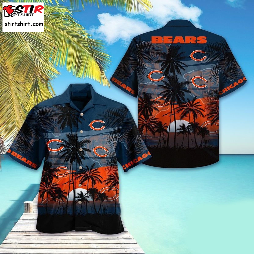 Chicago Bears Orange Dark Blue Hawaiian Shirt  s Blue