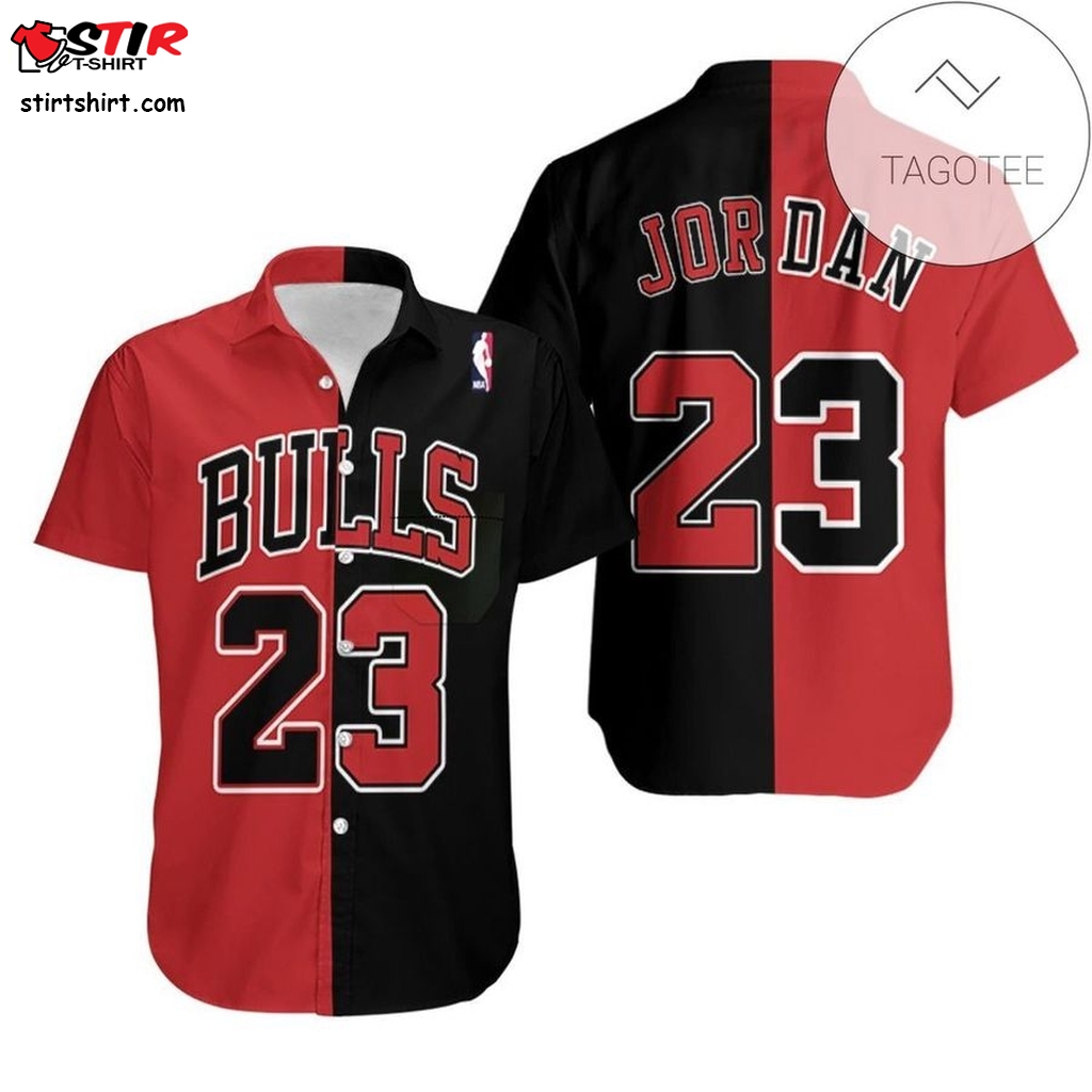 Chicago Bulls Michael Jordan 23 Throwback Split Edition Red Black Jersey Inspired Style Authentic Hawaiian Shirt 2023  s Red