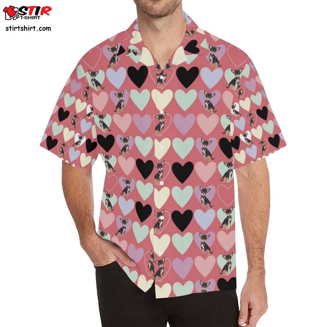 Chihuahua Heart Pink Pattern MenS All Over Print Hawaiian Shirt  Mens Pink 