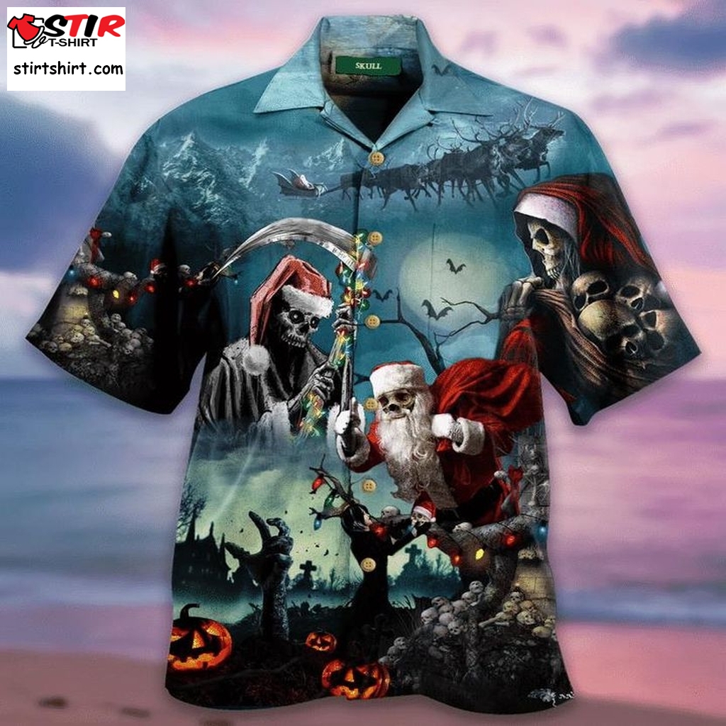 Christmas Santa Claus Skull Hawaiian Shirt Pre13342, Hawaiian Shirt, Gun Funny Shirts, Gift Shirts  Gun s