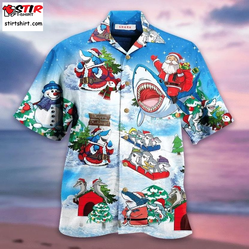 Christmas Shark Hawaiian Shirt Pre13343, Hawaiian Shirt, Gun Funny Shirts, Gift Shirts, Graphic Tee  Gun s