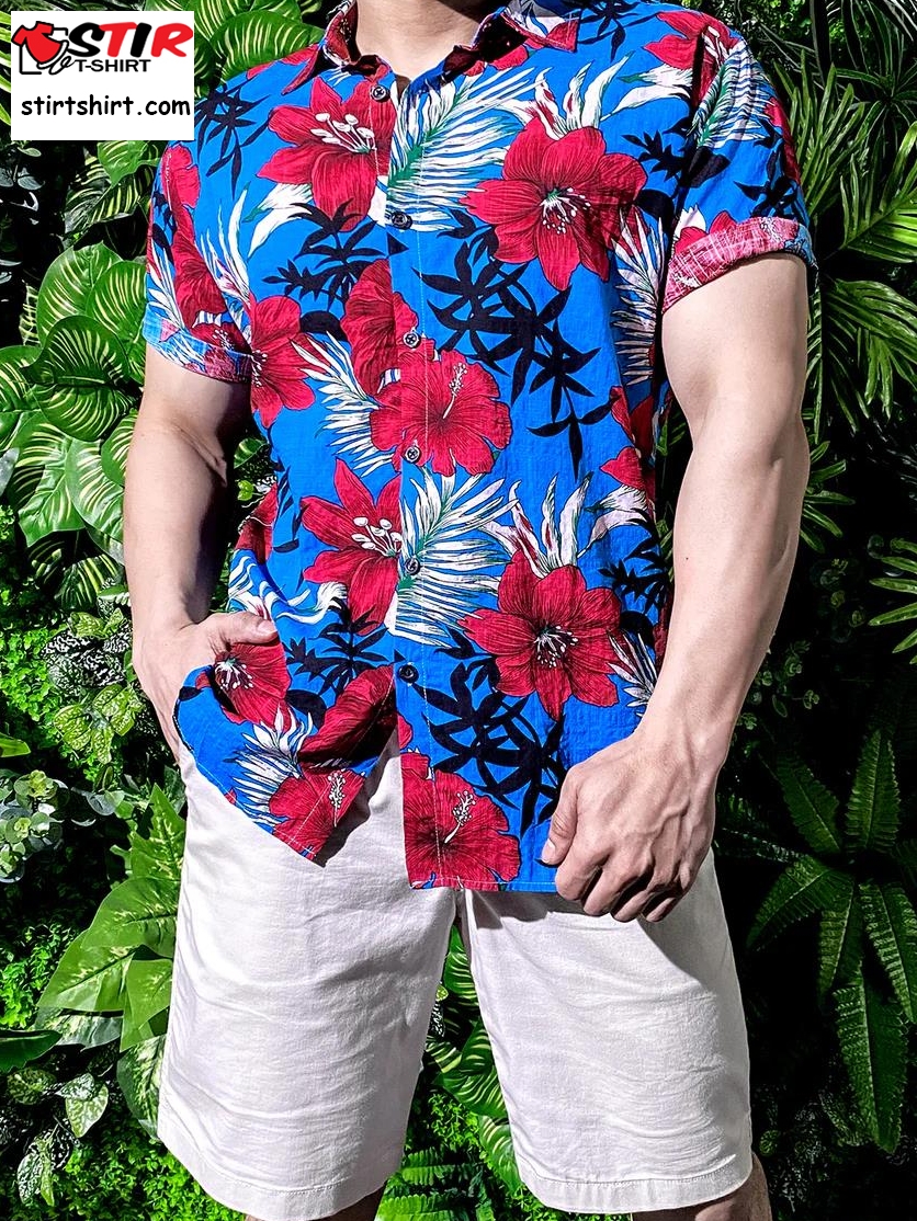 Clothing Jogal Mens Flower Cotton Button Down Short Sleeve Hawaiian Shirt