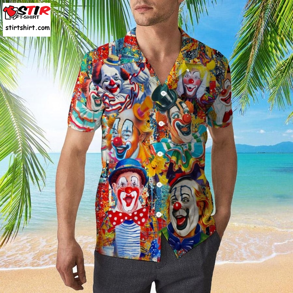 Clown Funny Happy 3D All Over Print Button Design For Halloween Hawaii Shirt  Gun s