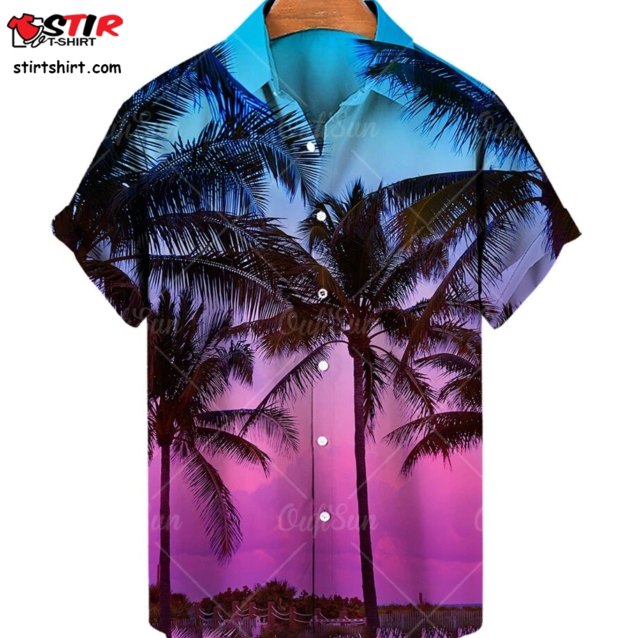 Coconut Tree Sunset Print Hawaiian Shirt  Ou 