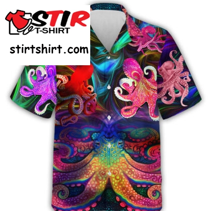 Colorful Octopus Men Hawaiian Shirt Ocean Life Summer Button Down Aloha Shirt