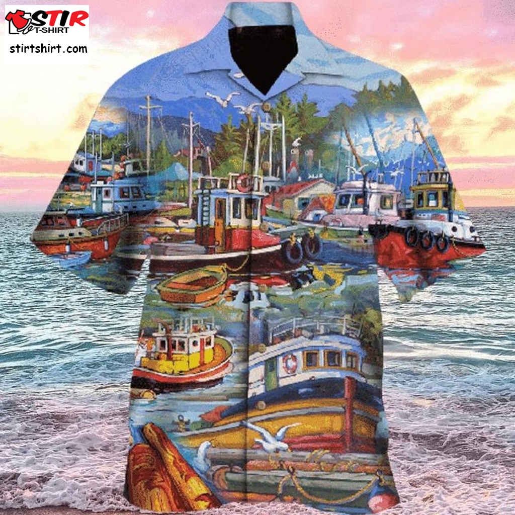 Colorful Ships In The Port Hawaiian Shirt Pre10744, Hawaiian Shirt, Beach Shorts, One Piece Swimsuit, Polo Shirt, Funny Shirts, Gift Shirts  Long Sleeve s