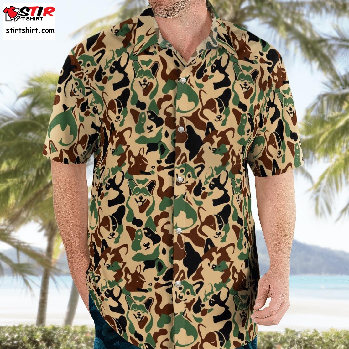 Corgi Camouflage Hawaiian Shirt  Camo 
