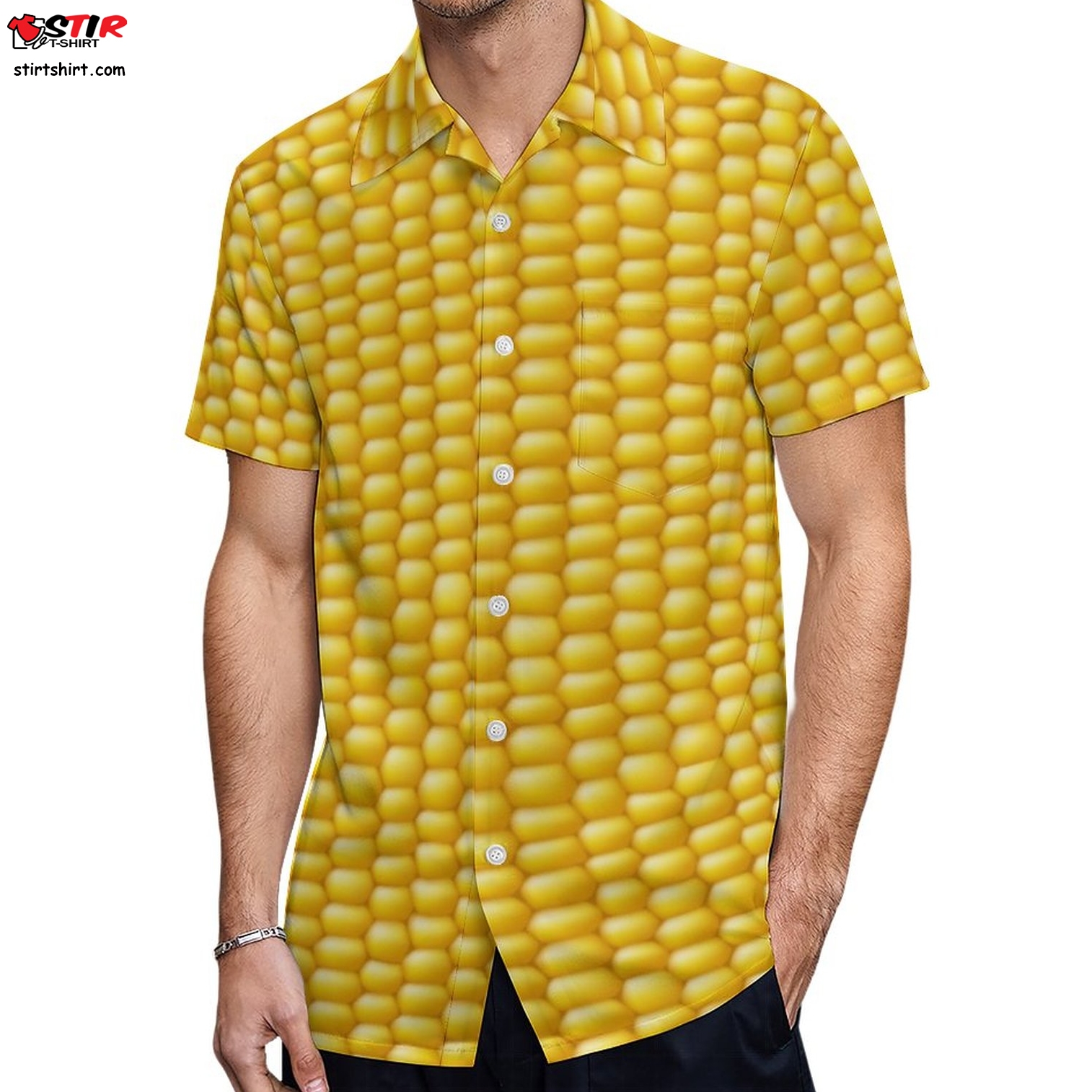 Corn Cob Background Hawaiian Shirt Mens Button Down Plus Size Tropical Hawaii Beach Shirts  Corn 