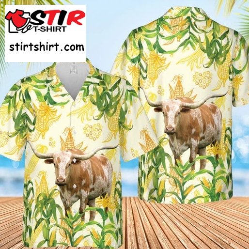 Corn Farm Texas Longhorn 3D Hawaiian Shirt, Cow Hawaiian Shirt, Summer  Corn 