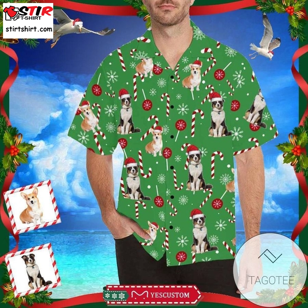Custom Dog Merry Christmas Green Unisex Authentic Hawaiian Shirt 2023S  s Green