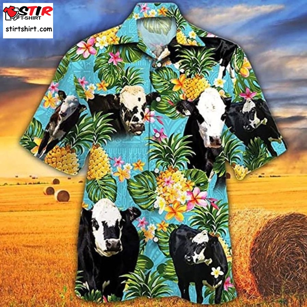 Dairy Cow Hawaiian Shirt For Men Women   Pineapple Fruit Button Down Aloha Shirt, Short Sleeve Series   Tropical Vintage Hawaii Beach Shirt  Vintage s