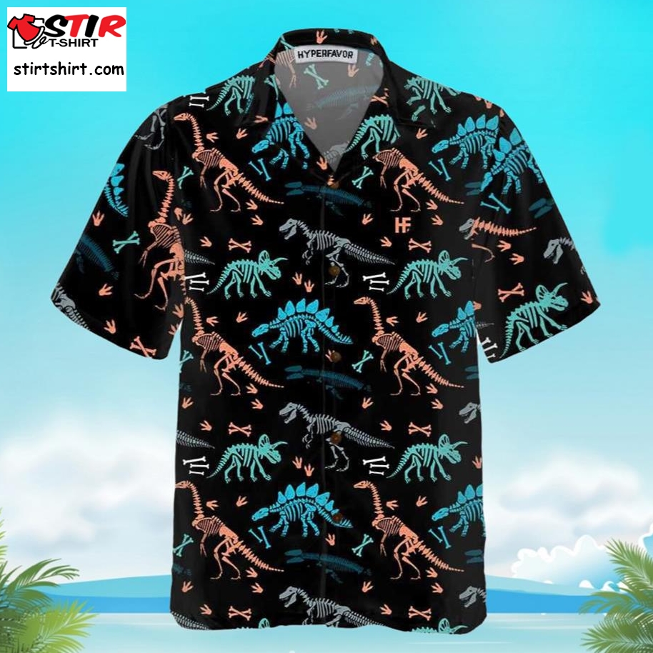 Dinosaur Skeleton Seamless Grunge Pattern Trending Dinosaur Hawaiian Shirt