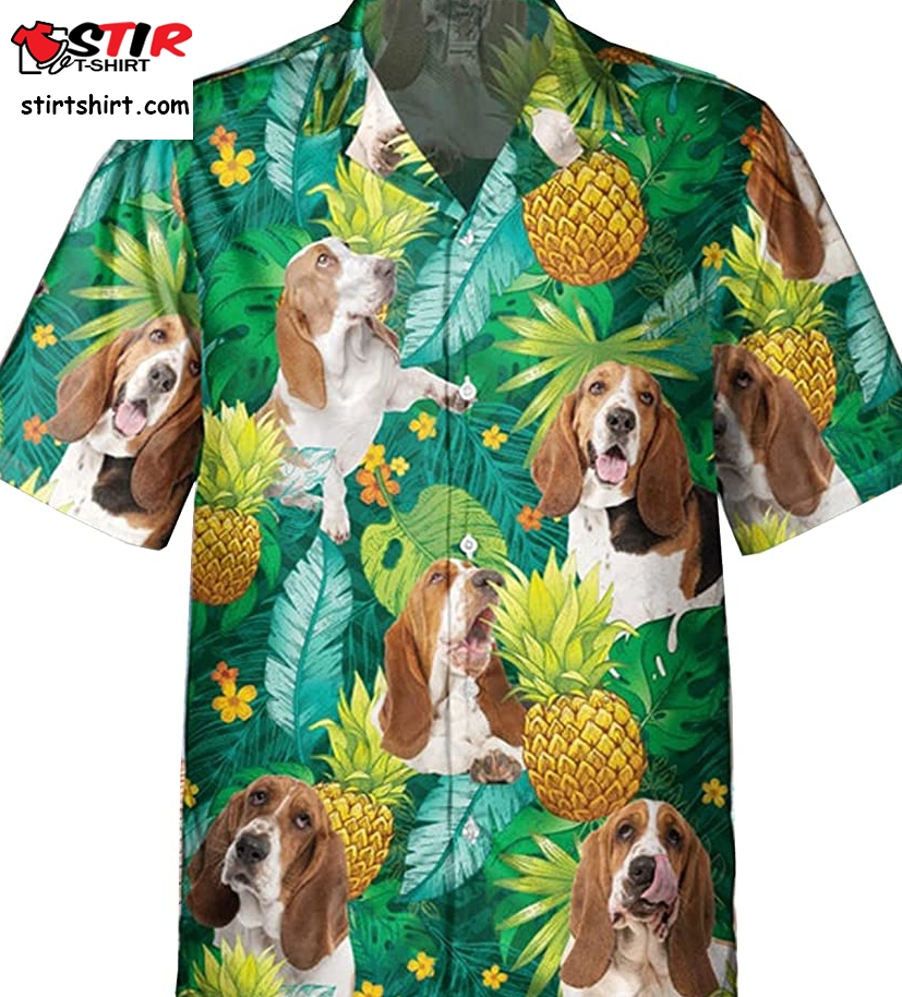 Dog Lovers Hawaiian Shirts For Men   Pineapple Casual Button Down Unisex Dress Shirts  Basset Hound 