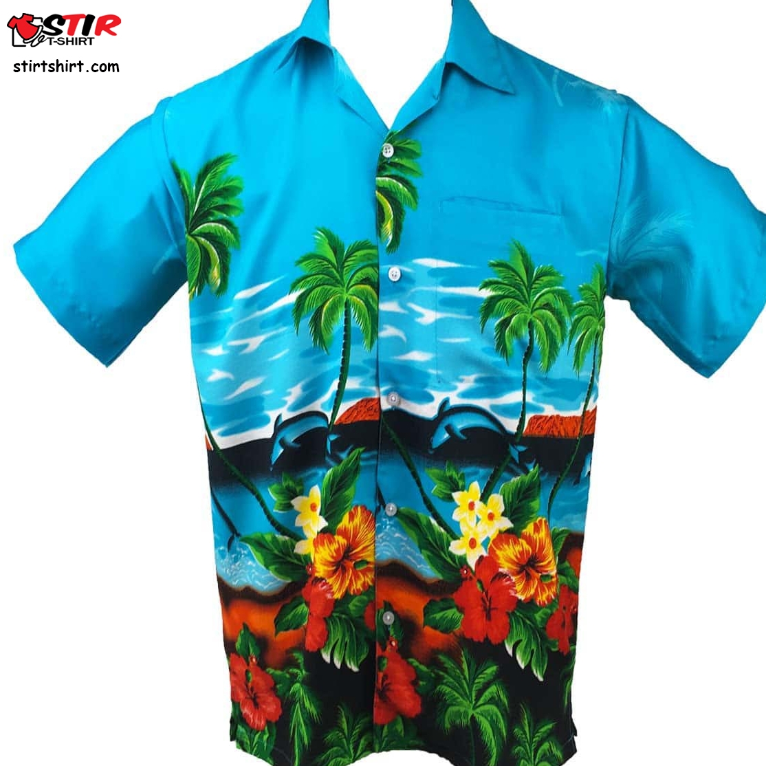 Dolphin Mens Hawaiian Shirts Turquoise Party Cruise