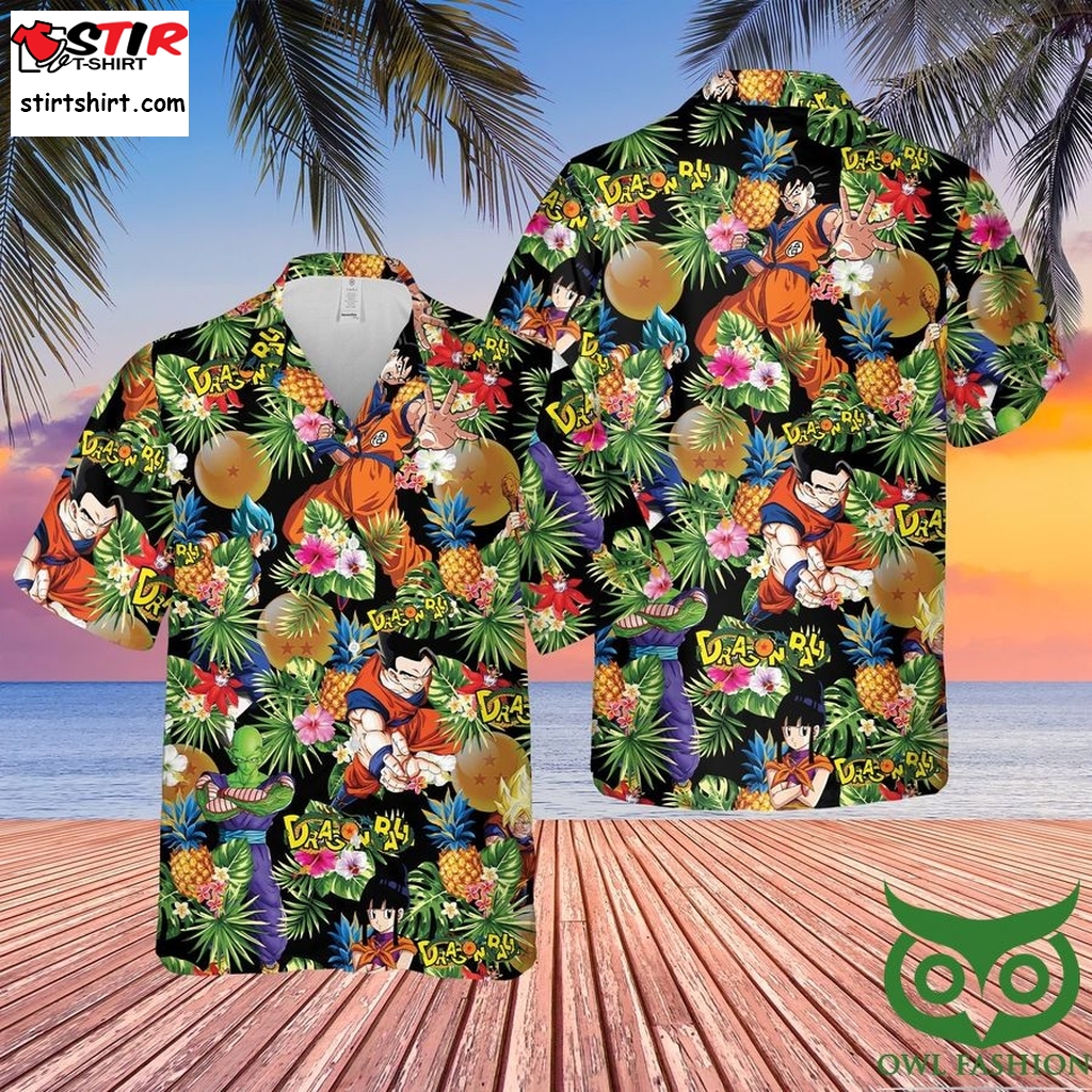Dragon Ball Green Leaves Colorful Flower Hawaiian Shirt And Shorts  s Green