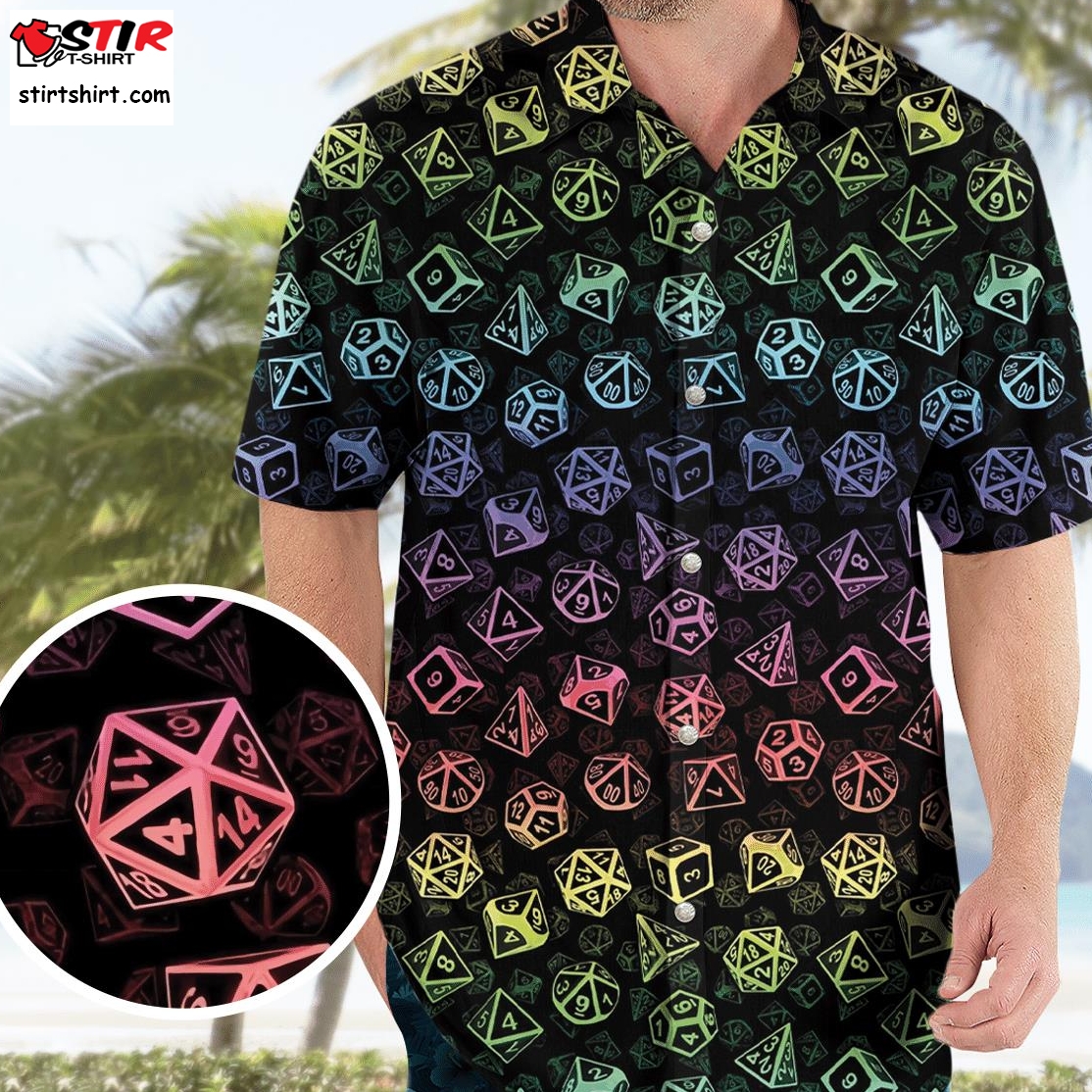 Dungeons And Dragons Rainbow Dice Set Pattern Hawaiian Shirt  D20 