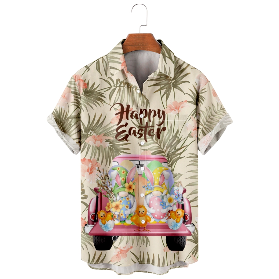 Easter Teens Mens Button Down Hawaiian Shirt, 3D Printed Polyester Clothes