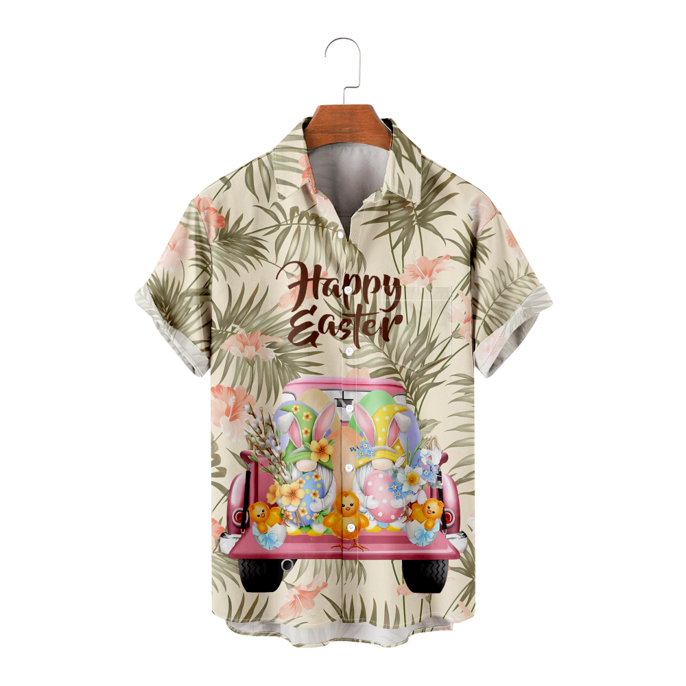 Easter Teens Mens Button Down Hawaiian Shirt, 3D Printed Polyester Clothespng
