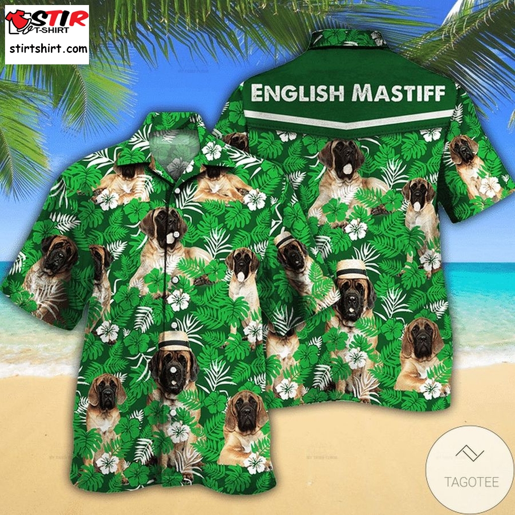 English Mastiff Dog Lovers Green Floral Pattern Hawaiian Shirt  s Green