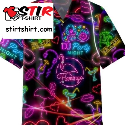 Flamingo Party Night Neon Hawaiian Shirt For Men Women Button Down Aloha Shirt