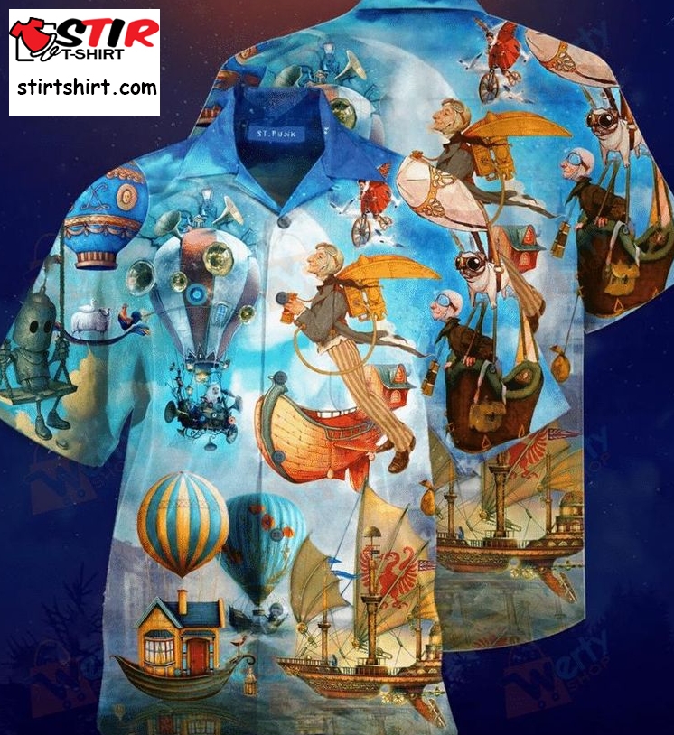 Flying Steampunk World Hawaiian Shirt Pre13123, Hawaiian Shirt, Beach Shorts, One Piece Swimsuit, Polo Shirt, Funny Shirts, Gift Shirts, Graphic Tee   Copy   Copy