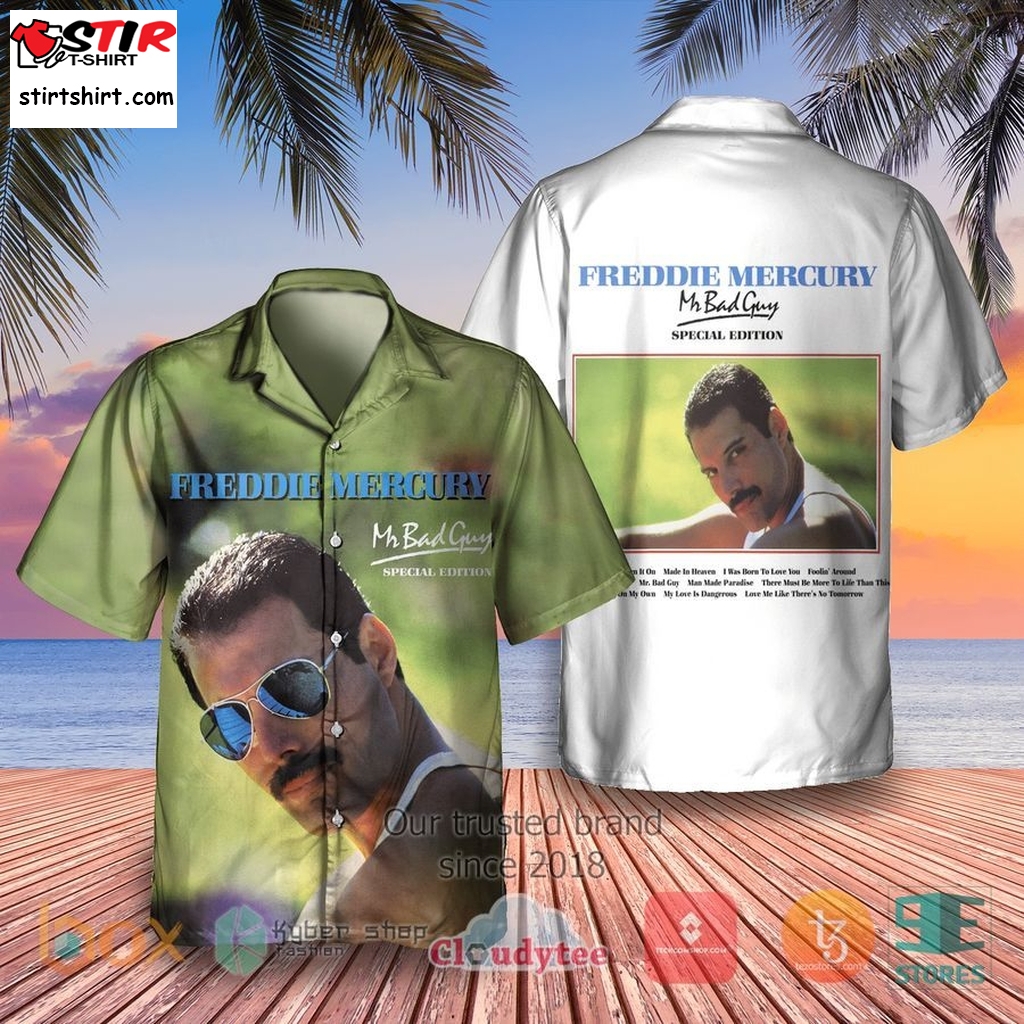 Freddie Mercury Mr Bad Guy Album, Green Hawaiian Shirt    s Green