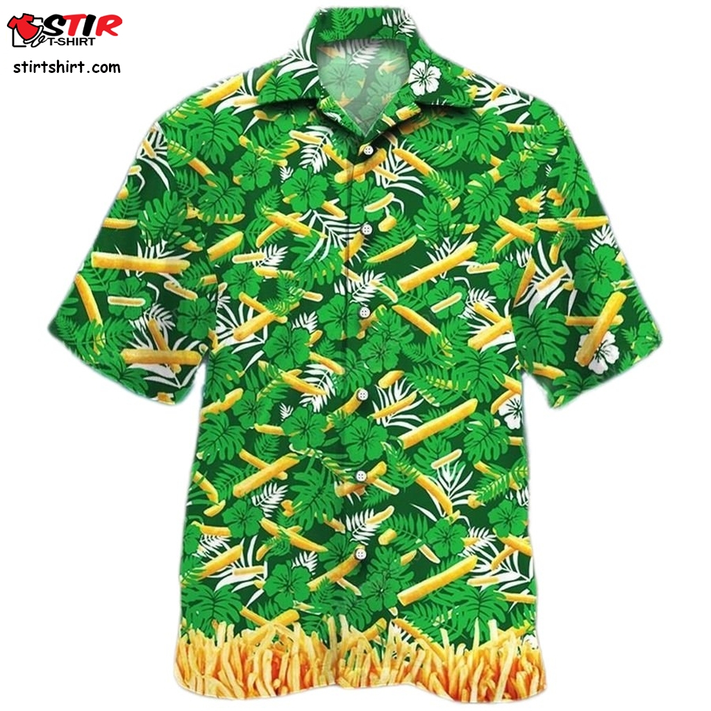 French Fries Lovers Green Floral Hawaiian Shirt  s Green