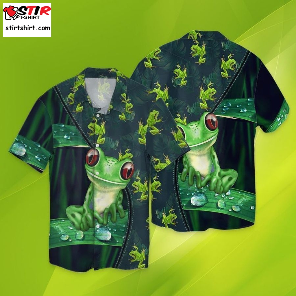 Frog Green For Men And Women Graphic Print Short Sleeve Hawaiian Casual Shirt Y97  s Green