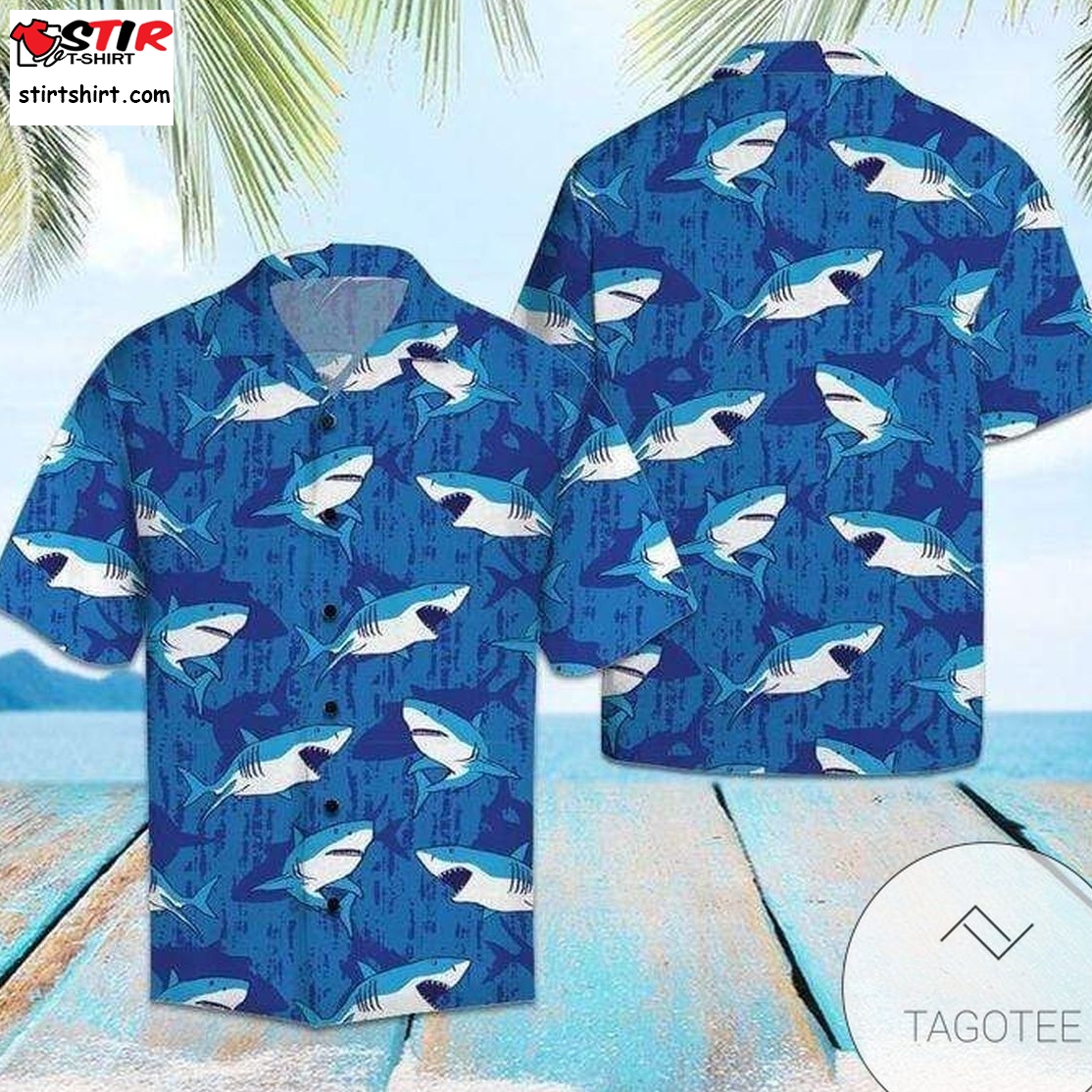 Funny Blue Shark Summer Vibe Tropical Hawaiian Aloha Shirts   Copy   Copy
