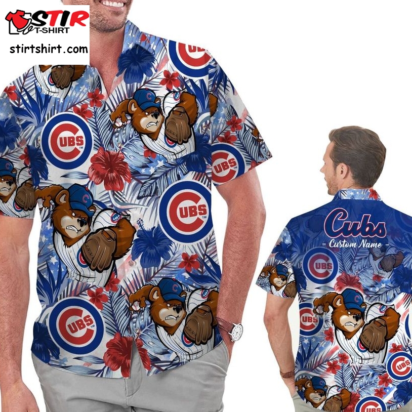 Funny Chicago Cubs Tropical Floral America Flag Custom Name Personalized Men Women Aloha Hawaiian Shirt Short For Football Lovers   Copy   Copy