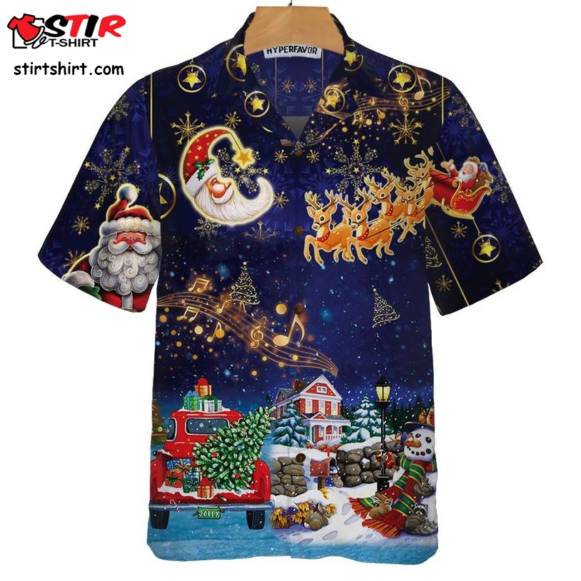 Funny Christmas Sky Santa Clause With Reindeers Hawaiian Shirt   Copy