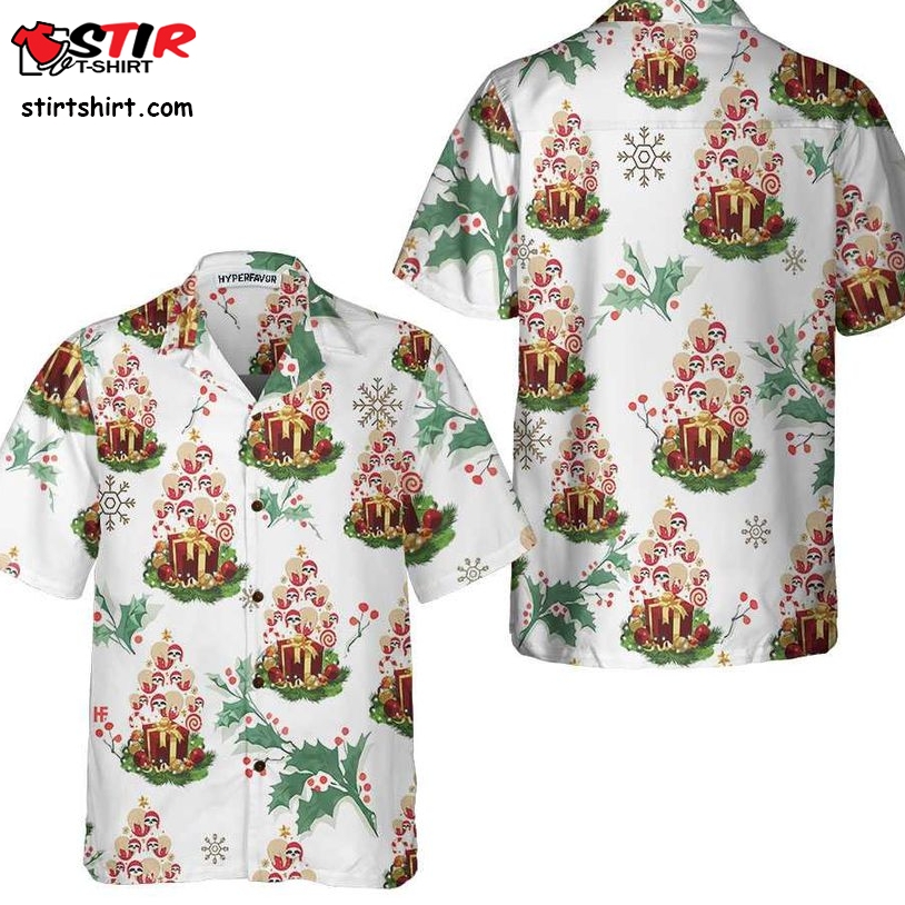 Funny Christmas Tree Sloths Hawaiian Shirt   Copy