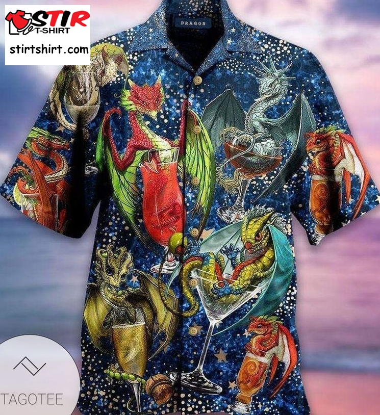 Funny Dragon With Cocktail Galaxy Background Authentic Hawaiian Shirt 2023S