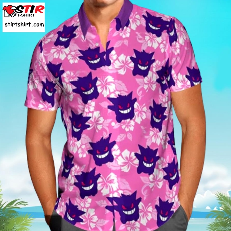 Gengar Tropical Beach Best Seller Pokemon Hawaiian Shirt Pokemon Gifts  Mens Pink 