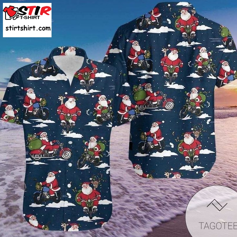 Get Now Funny Santa Claus Ricing Bike Navy Authentic Hawaiian Shirt 2023S 2111L