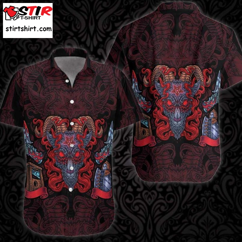 Goat Head Pentagram With Hell Fire Satanic Gothic Hawaiian Shirt Pre13146, Hawaiian Shirt, Beach Shorts, One Piece Swimsuit, Polo Shirt, Funny Shirts