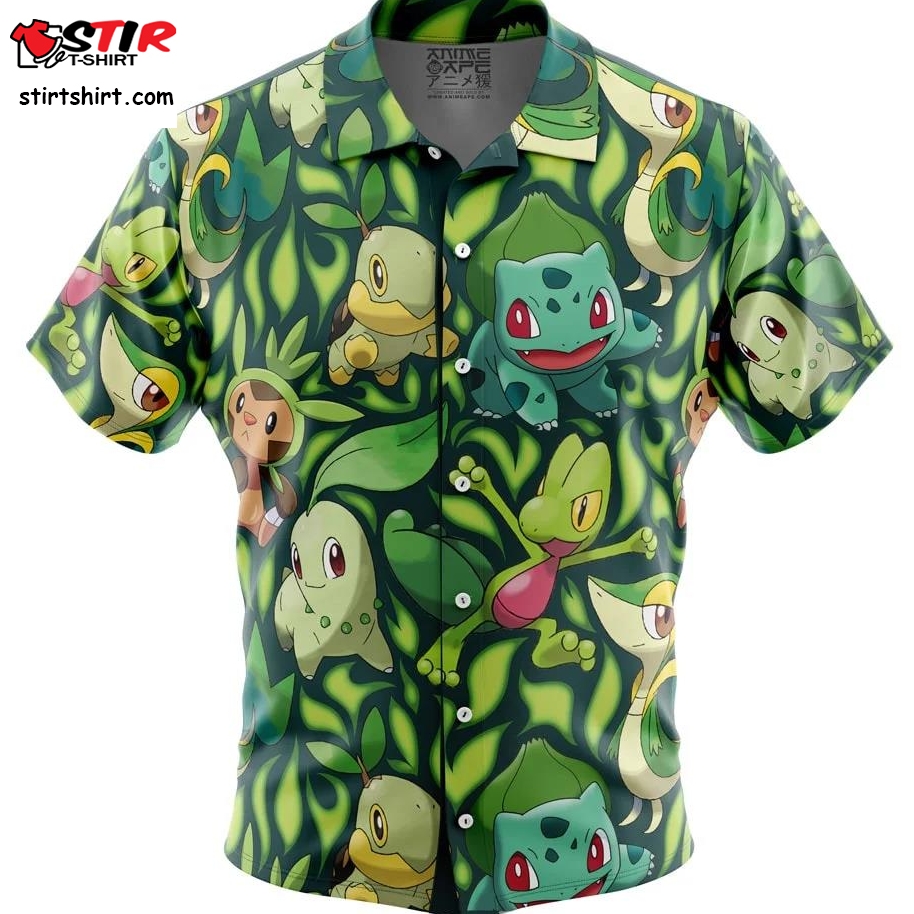 Grass Type Starters Pokemon Button Up Hawaiian Shirt  Bulbasaur 