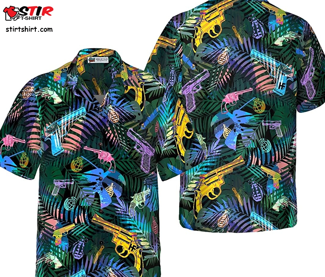 Gun Hawaiian Shirt   Tropical Gun Lover Pattern   Casual Short Sleeve Tropical Gun Shirt  Gun s