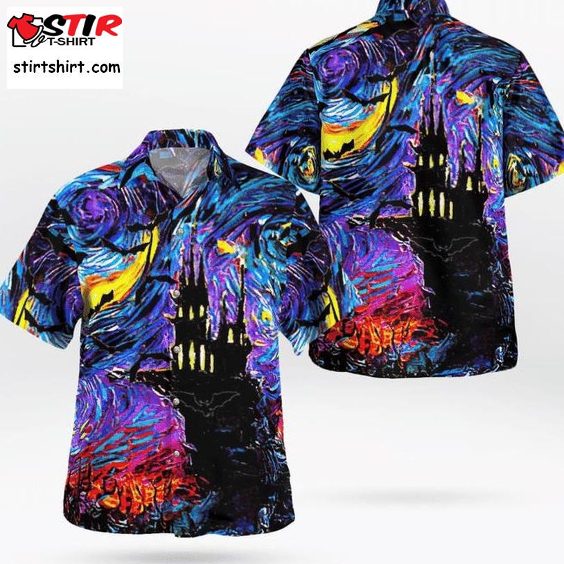 Halloween Haunted Castle In Starry Night Spooky 3D Hawaii Shirt, All Over Print, 3D Tshirt, Hoodie, Sweatshirt, Long Sleeve, Aop Shirt, Funny Shirts