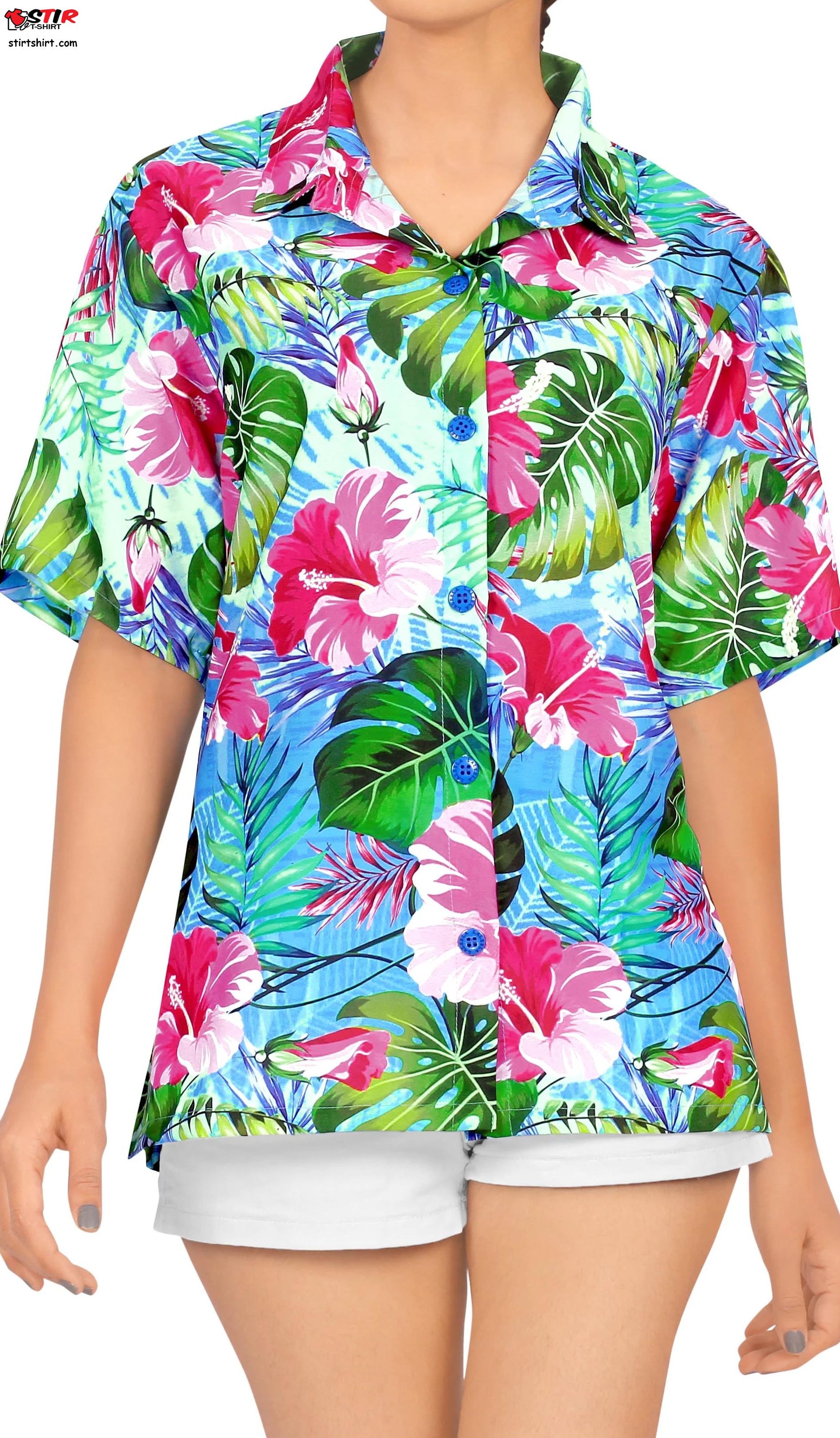 Happy Bay Women Hawaiian Shirt Casual Button Down Short Sleeve Shirt  Ladies s