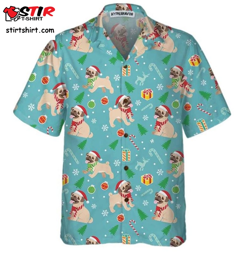 Happy Pug Dog Christmas Hawaiian Shirt Funny Pug Christmas Shirt