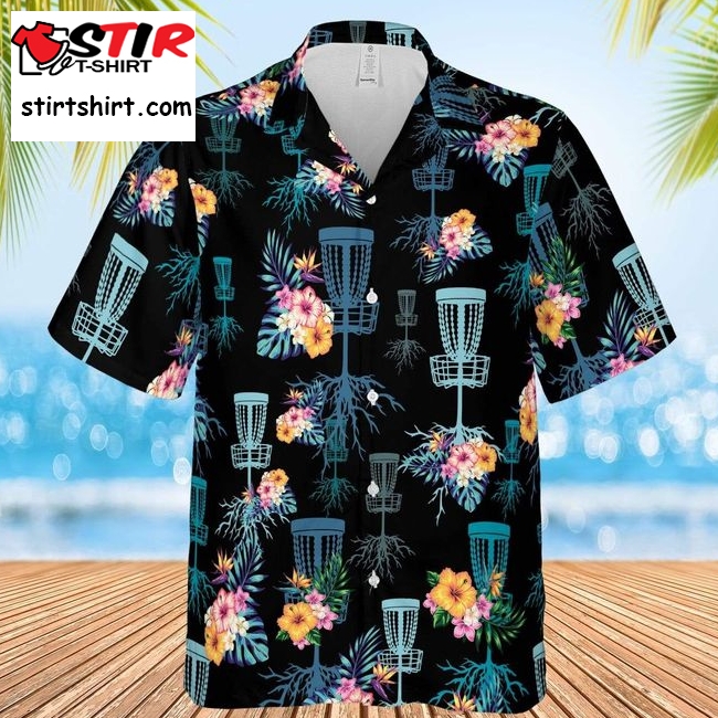 Hawaiian Aloha Shirts Disc Golf Floral On Black Hawaiian Shirt