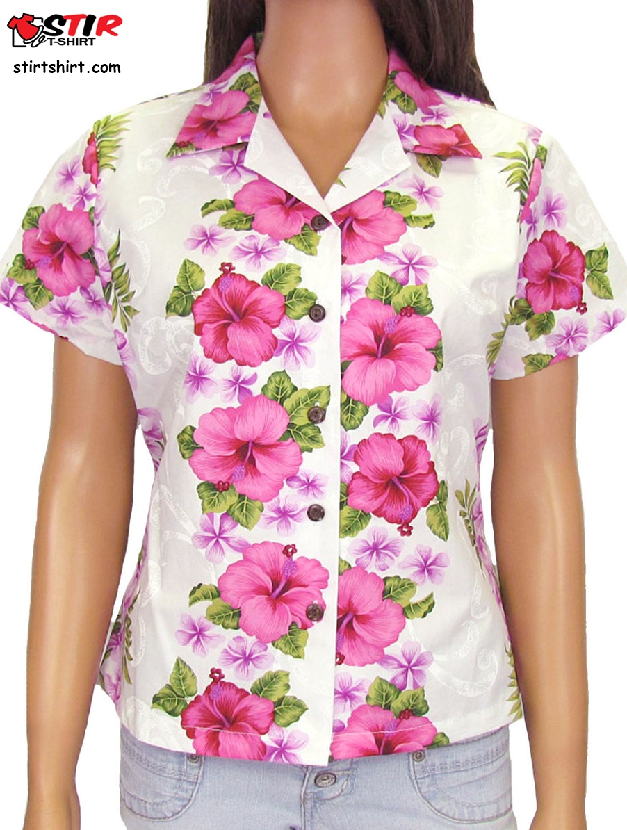 Hawaiian Fitted Women_S Shirt Big Island White  Ladies s