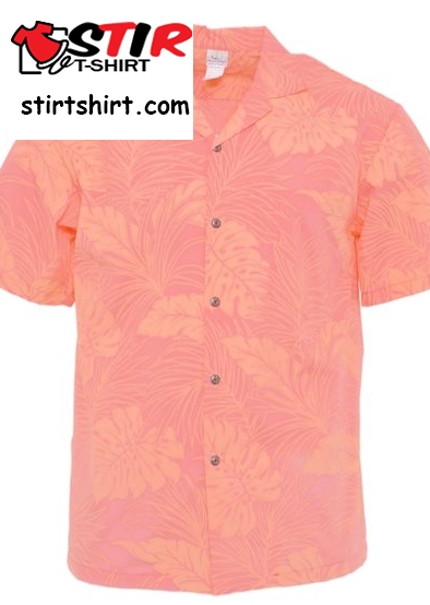 Hawaiian Leaves Coral Poly Cotton Men_S Hawaiian Shirt  Pink  Men