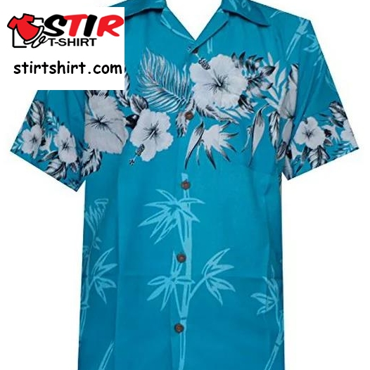 Hawaiian Shirt 35 Mens Bamboo Tree Print Beach Aloha Party Holiday Turquoise  Turquoise 