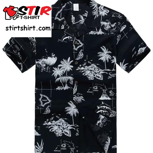 Hawaiian Shirt Aloha Shirt In Black Map  Black  Mens