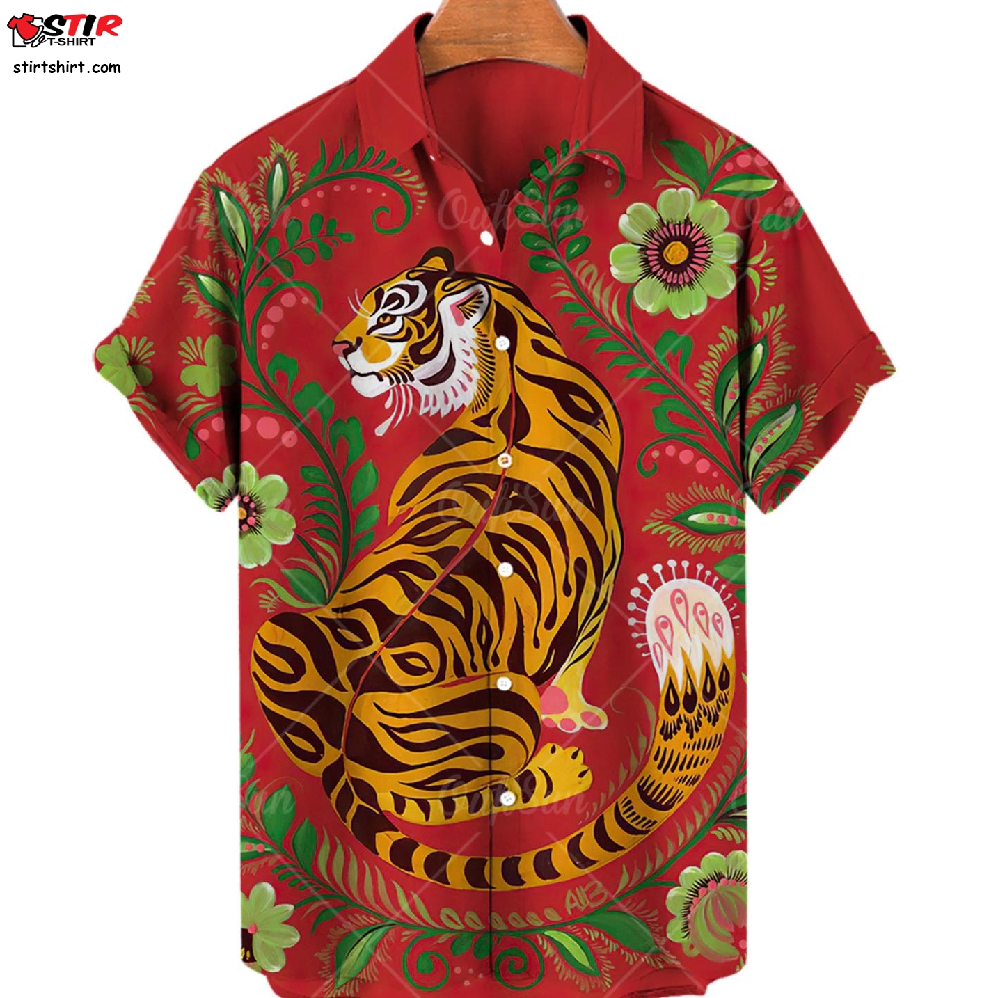 Hawaiian Shirt Men Color Tiger Print Chinese Cardigan Plus Size Summer Clothing