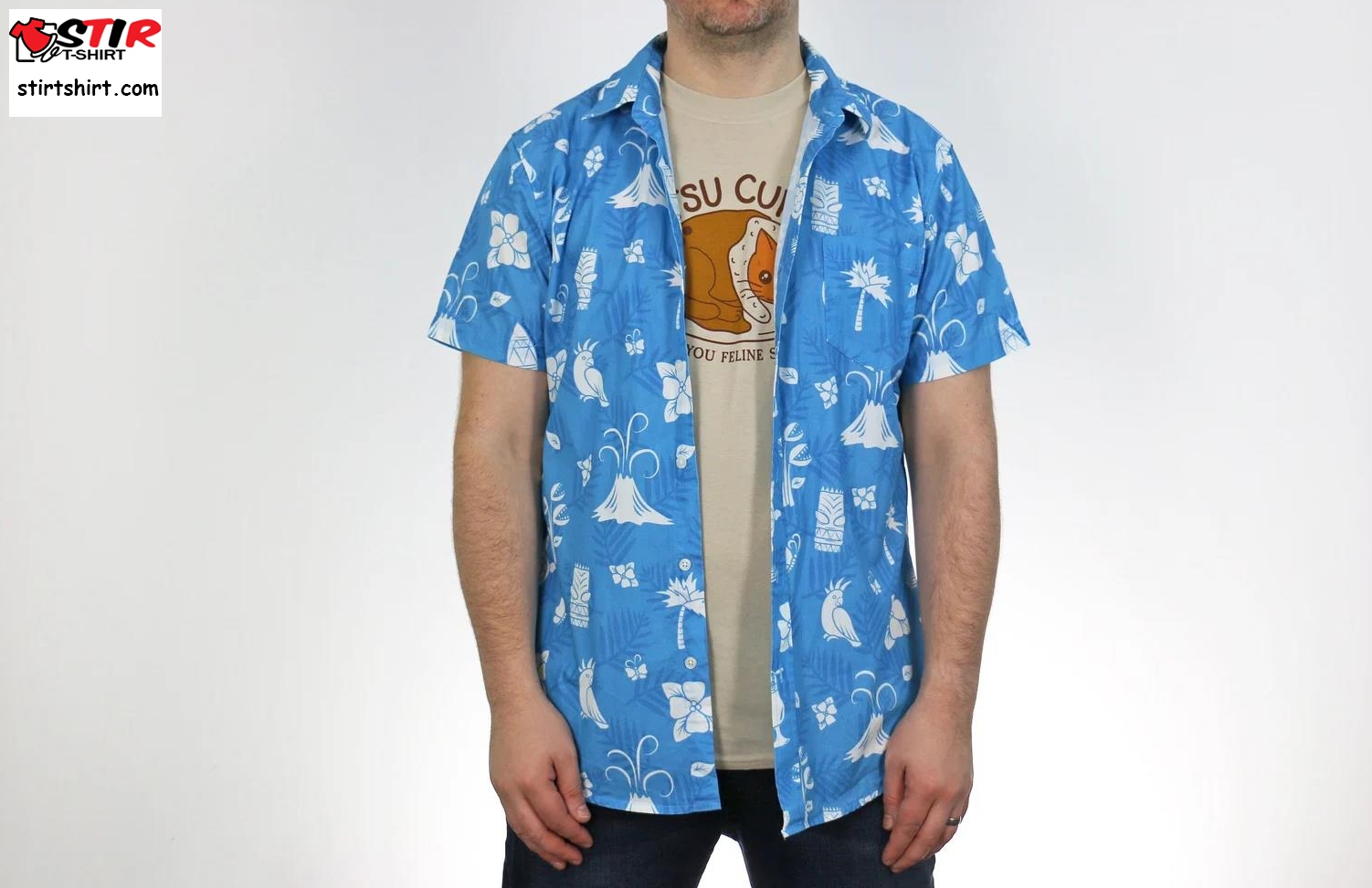 Hawaiian Shirt Mens   Unisex Blue Hawaiian Shirt  Unbuttoned 