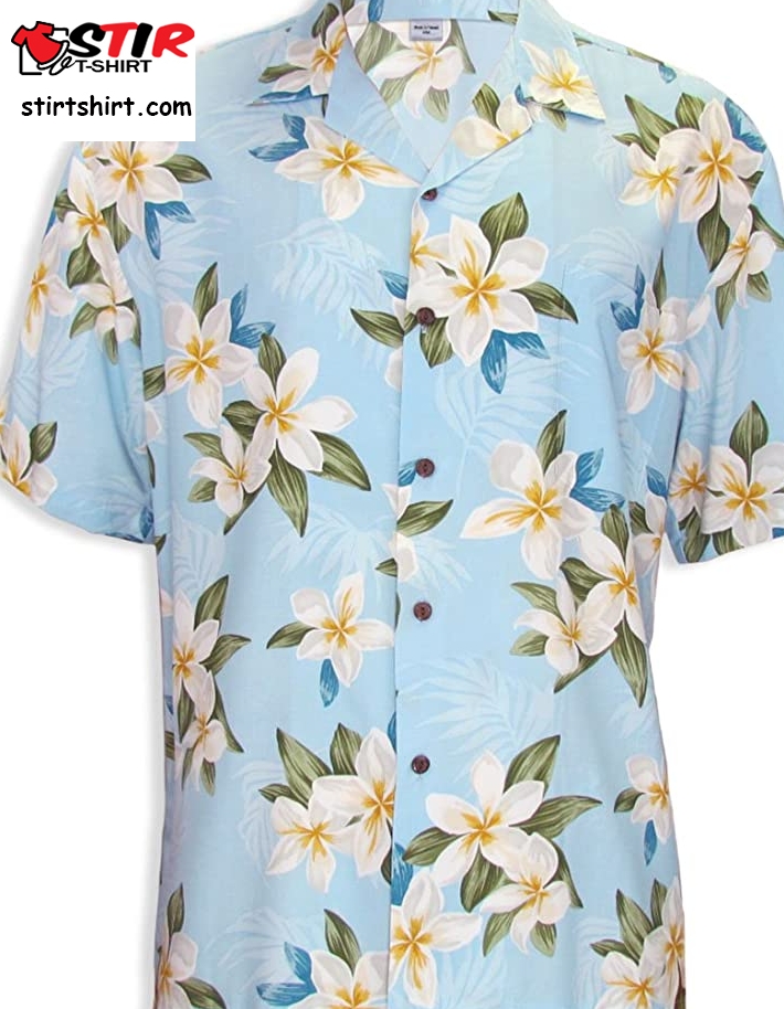 Hawaiian Shirt Rayon Blue Sky Plumerias  Blue Sky Inn 