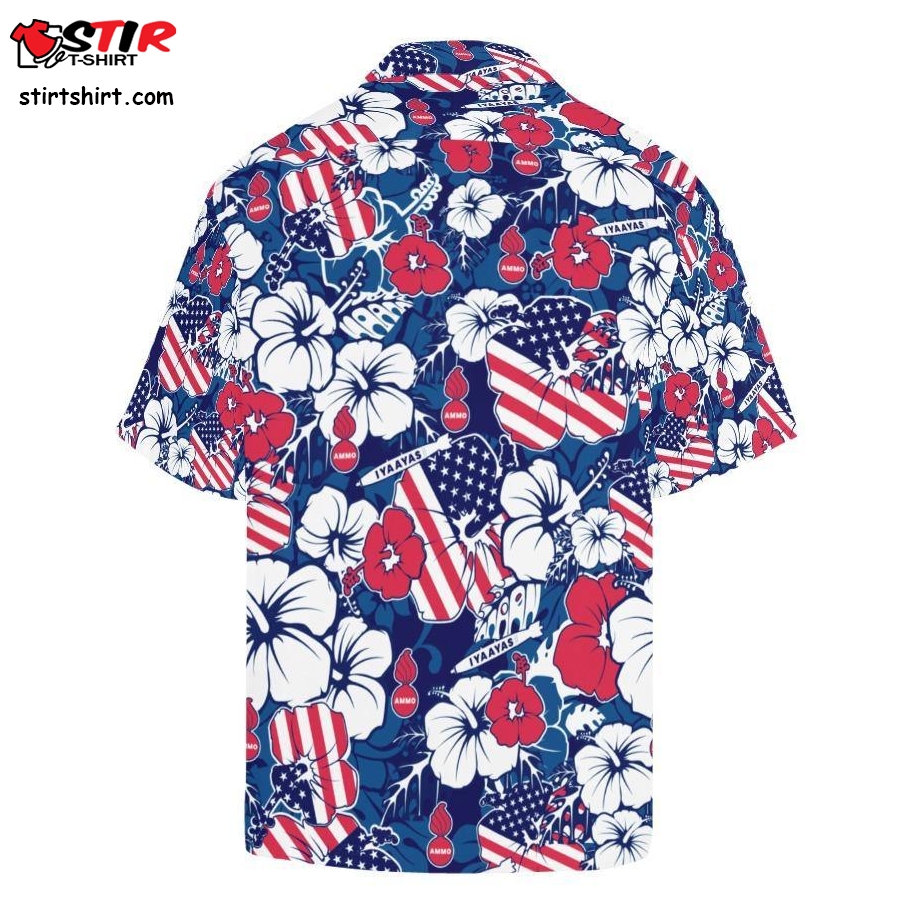 Hawaiian Shirt Red White And Blue Patriotic Flowers Flags Pisspots Bombs   Flowers